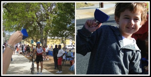 Cheering on triathletes at a race
