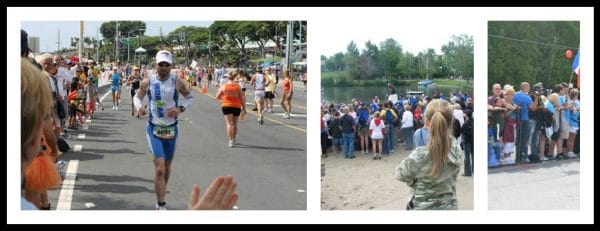 Triathlon spectators in action