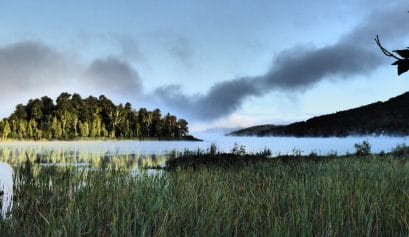 enjoying the beautiful scenery of lake tremblant in mont tremblant