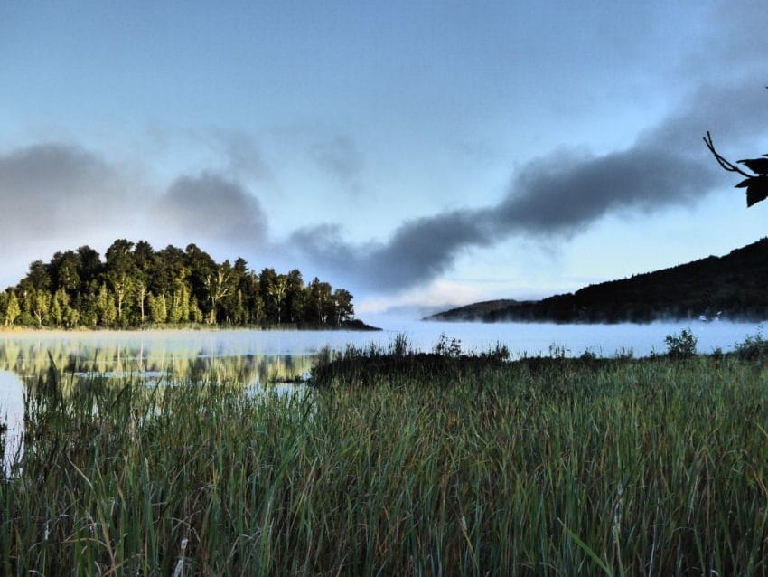 enjoying the beautiful scenery of lake tremblant in mont tremblant