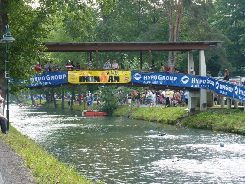 Ironman Austria swimmers coming through the canal