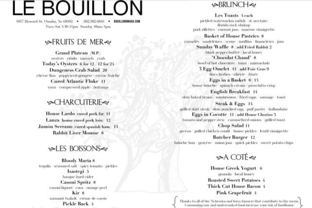 The Brunch Menu at le bouillon restaurant