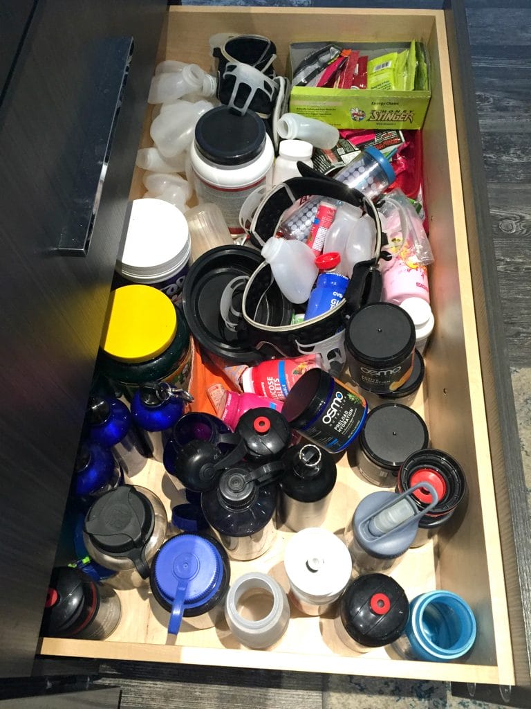 Bottle drawer in triathlete kitchen