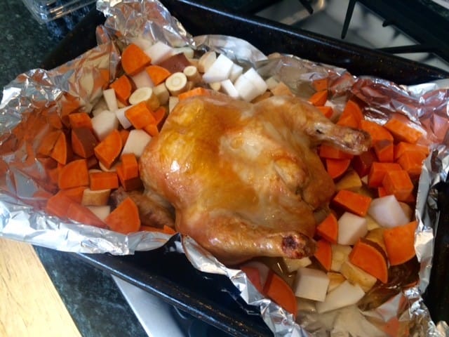 home cooking for your dog like roasted chicken and root vegetables