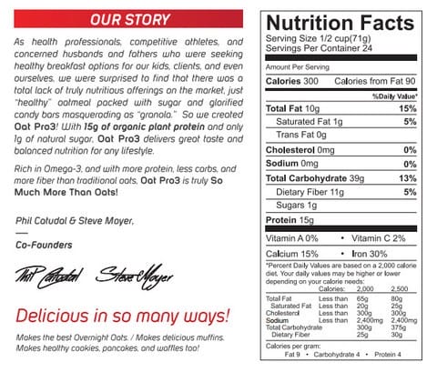 nutrition information of oat pro3