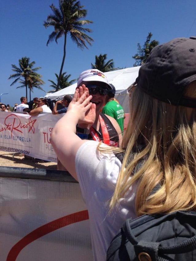 at the finish line at ironman 70.3 puerto rico