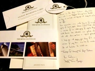 Journey packet from the Royal Scotsman