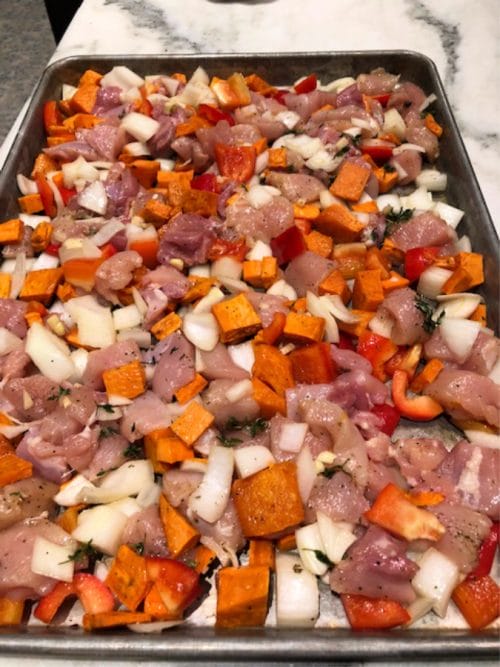 what are the ingredients for a sweet potatoes and chicken sheet pan recipe