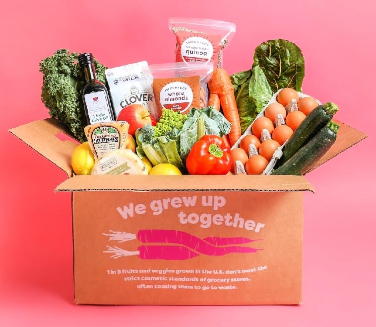 imperfect foods box of produce and pantry items