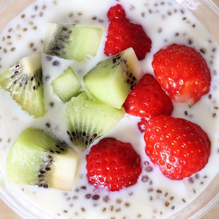 ayo almond yogurt with chia seeds and fruit