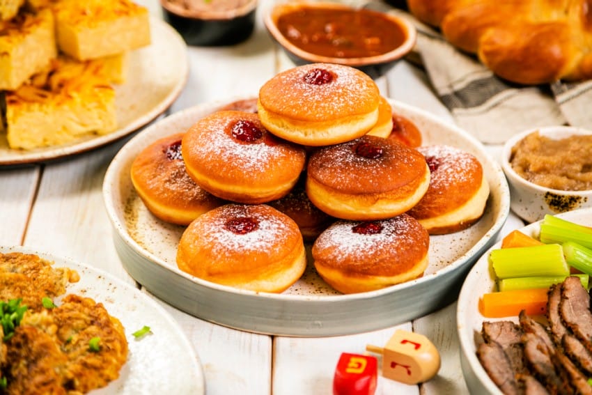 Jelly doughnuts are traditional Hanukkah foods and are so delicious.