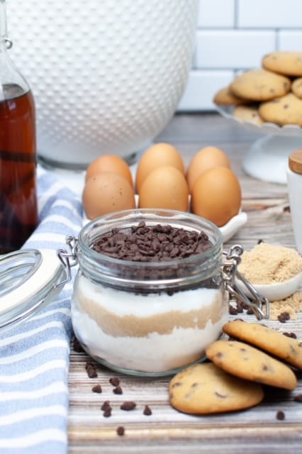 chocolate chip cookies in a jar
