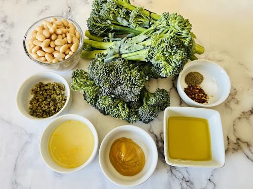 White Bean and Broccolini Salad ingredients.